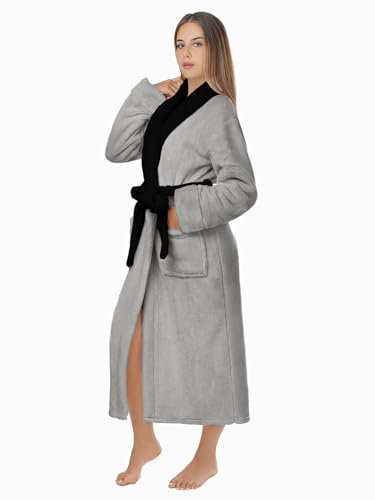 LEBENGOOD Accappatoio donna inverno – Accappatoio donna in pile, vestaglia da casa signora, coralina, accogliente, microfibra OEKO-TEX®,GrisH XXL