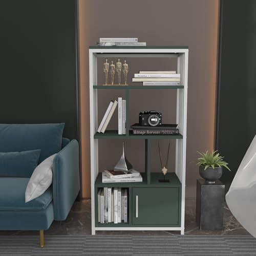 Stylish Green & White Bookshelf, 60 cm x 120 cm x 29.6 cm | 100% Melamine Coated Particle Board, 18 mm Thick | Perfect for Modern Home Decor & Organization