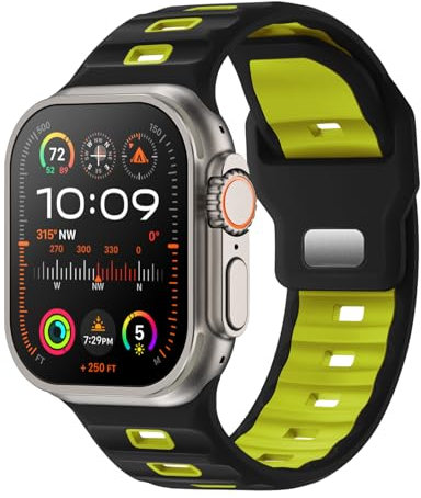 Raradev Sport Armband Kompatibel mit Apple Watch Ultra 2 Armband 49mm 46mm 45mm 44mm 42mm(S3 2 1), 26mm-breit Silikon Armband für Apple Watch Ultra 2/ Ultra/SE/ 10 9 8 7 6 5 4 3 2 1