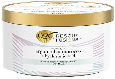 OGX Rescue Fusions Intense Hydration Recovery Hair Mask, Infused with Argan Oil of Morocco and Hyaluronic Acid, Sulfate Free, 285ml