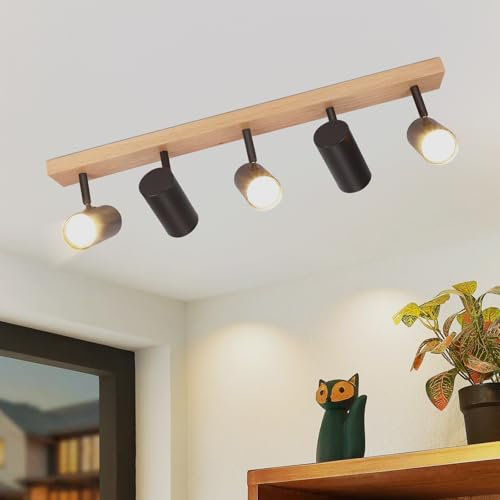 Glitzerlife Deckenstrahler Holz Deckenleuchte 5 Flammig - Deckenlampe Schwarz Deckenspots GU10 Flurlampe Wohnzimmerlampe für Schlafzimmer Flur Kindzimmer Küche MAX.25W (Ohne Leuchtmittel)