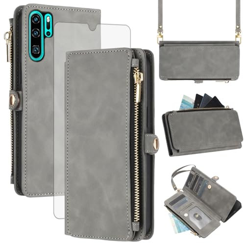 Asuwish Funda para Huawei P30 Pro, funda con banda y lámina protectora de pantalla RFID, tarjetero, plegable, piel, flores, monedero, soporte, HuweiP30Pro Hawaii P 30 P30Pro VOG-L29, funda para