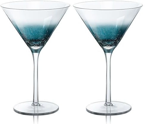 Joeyan 320ml Blue Crackle Martini Gläser, 2er Set Kristall Cocktailgläser | Handgefertigte Schnapsgläser mit Stiel,Party Trinkgläser Kelche für Espresso Cosmopolitan Manhattan Gimlet, Spülmaschinenfest