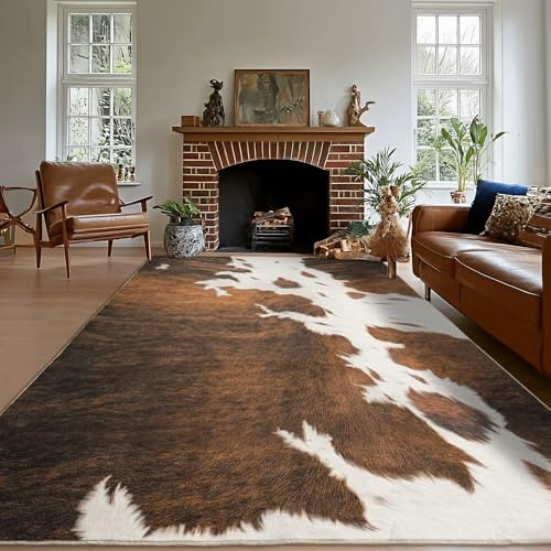 plumlik Cowhide Rug Area Rugs for Living Room, 8x10 Cow Print Rug