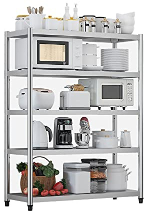 YIHANSS Shelf Storage,5 Tier Stainless Steel Shelf Shelving Units,Heavy Duty Storage Shelves for Microwave Oven Kitchen Bathroom Bedroom/Silver / 60cm (Silver 120cm)