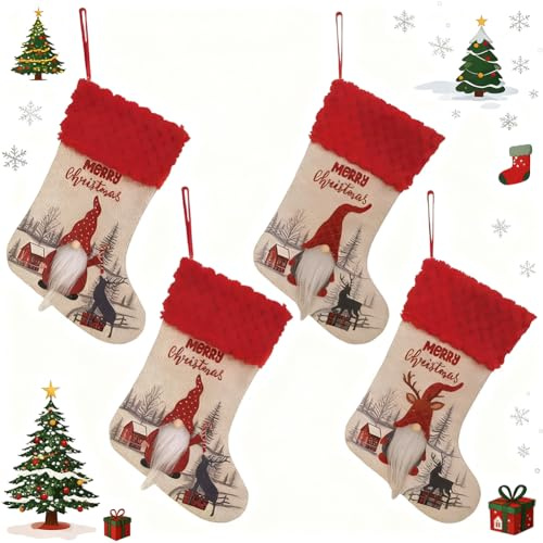 Nikolausstrumpf Großer Nikolaussocken 4pcs Weihnachtsstrümpfe Weihnachtsgeschenktasche Weihnachten Faceless Puppen Nikolausstiefel Weihnachtsstrumpf Set für Indoor-Kamin Weihnachtsbaum Dekoration