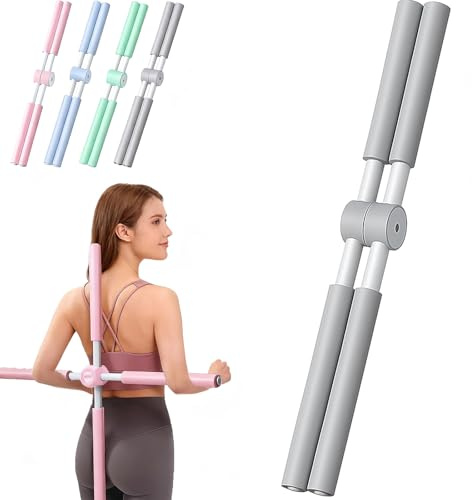 Yoga Stange Haltungskorrektur, Anti-Buckel Yoga Stick für Rücken & Nacken, Gymnastikstab mit Edelstahlkern & Schaumstoff,Für Hause Ganzkörpertraining, Fitnessstudio,Stretch,Sculpt (Grey)