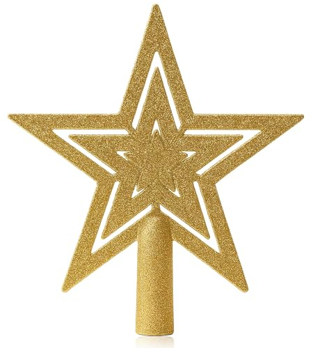 18cm Christmas Tree Star, Gold Glitter Tree Topper, Shatterproof Christmas Tree Decoration for Holiday Party Supplies, Festive Mini Tree Decor