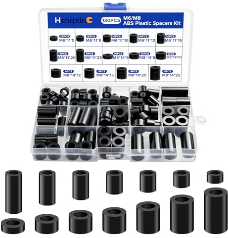 Hengxinc 130 PCS M6/M8 Plastic Spacers Washers Assorted | Nylon Spacers Fixings Washers For Insulation Column,14 Different Sizes Non-Threaded Column Standoff Support