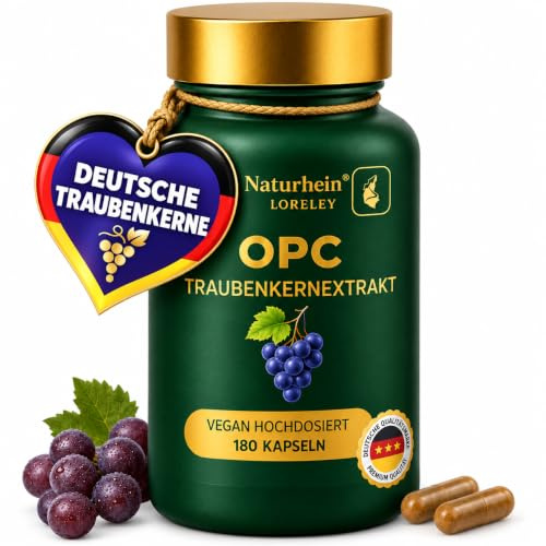 Naturhein® LORELEY OPC – Deutsche Traubenkerne aus dem Mittelrhein | 95% OPC, 1000 mg Traubenkernextrakt | Vegan & laborgeprüft | 180 Kapseln