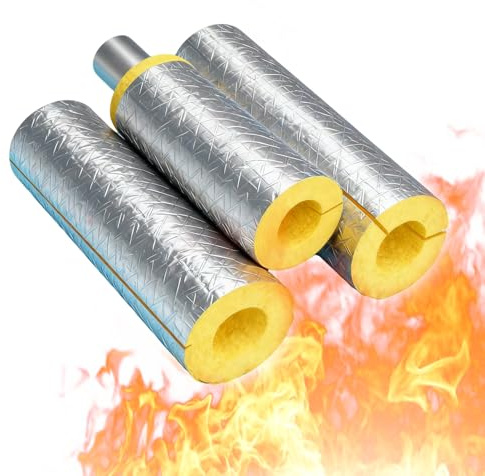 Pipe Insulation Glass Wool Tube Pre Slit Tubular with Aluminum Foil ID 1 3/10 3 1/2 4 1/2 5 1/4 6 1/4 6 1/2 Self Adhesive Tubing for Insulating Steam Pipelines(1 1/10 x 2)