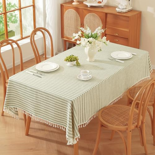 Plenmor Leinen Tischdecke Abwaschbar Grün 140x250 cm Tischdecke Baumwolle | Stoff Tischdecke Baumwolle für Küche, Garten, Party, Geburtstag, Outdoor