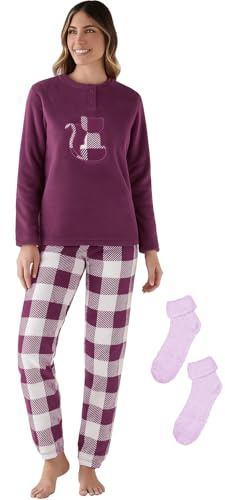 Pigiama Pile Donna Caldo Invernale + Calze Ciniglia Omaggio Morbido Coral Scatolato