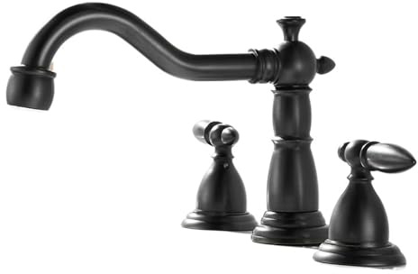 Fixed Spout Basin Faucet 3 Hole Deck Mounted Dual Handle Hot Cold Mixer Water Tap Brass Bathroom Sink Crane(Black Fixed spout)