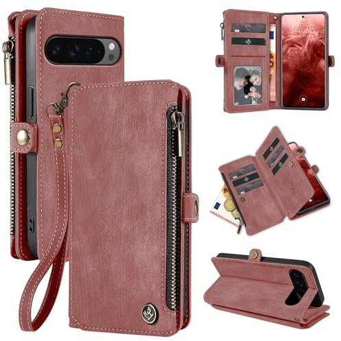 LBH Handy Hülle für Google Pixel 9 Pro XL Klapphülle RFID Schutz Wallet Geldbeutel Geldbörse Cover Case Flipcase Kartenfächer Geldfach Münzfach Rosa