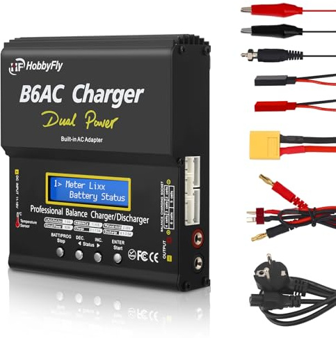 Lipo Ladegerät Balancer,Mit Led-Bildschirm Und Xt60/Deans/Jst,80W 6A Rc Ladegerät Für Lipo/Li-Ion/Life (1-6S) Und Nimh/Nicd (1-15S)