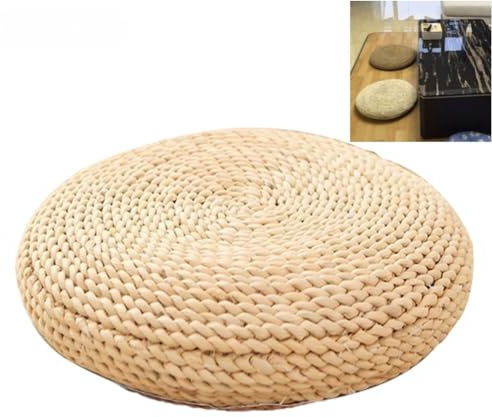 Coussin de Sol Rond en Paille Style Tatami, 30 cm, pour Le Yoga et la méditation. Tapis de Sol rembourré en Soie.