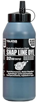 TAJIMA Marking Chalk - Black 32 oz (907g) Semi Permanent Snap-Line Dye with Durable Bottle & Easy-Fill Nozzle - PLC3-BK900