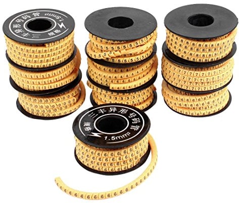 sourcing map 10pcs en PVC flexible jaune nombre 0-9 Imprimer 1,5 mm2 Câble Fil Tag Marqueurs