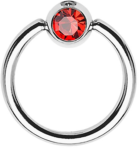 Piersando BCR Piercing Ring Universal Klemmring mit Zirkonia Kristall Klemm Kugel für Septum Brust Tragus Helix Nase Lippe Ohr Intim Nippel Chirurgenstahl Silber Rot 1,2mm x 10mm x 4mm