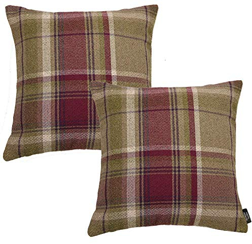 McAlister Textiles Heritage | 2er Pack Sofakissen mit Füllung im Karierten Tartan Muster | 43 x 43 cm in Maulbeere Violett | Deko-Kissen im zeitlosen Karomuster für Ihr Heim