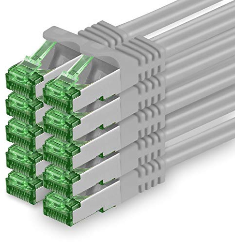 1aTTack.de CAT7 LAN Netzwerkkabel 10x 1m 10Gbps Ethernet SFTP - grau | Geschirmtes SFTP PIMF LSZH Internet Kabel für Gaming, Patchkabel mit RJ45 Stecker für PS5, Xbox, Router und Switch