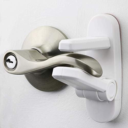 Door Lever Lock (3 Pack) Prevents Toddlers from Opening Doors. 3.25 L * 1.5 W * 4.5 H Easy One Hand Operation for Adults. Durable ABS with 3M Adhesive Backing. Simple Install, No Tools Needed.