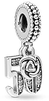 FGT Incredible 50 Celebration Charm fits Pandora Moments Bracelets Sterling Silver Rose Gift Women Girl Mum Grandmother Birthday Valentine Anniversary