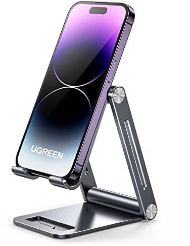 UGREEN Soporte Móvil Mesa, Suporte Teléfono Plegable Multiángulo, Stand Escritorio de Aluminio Compatible con iPhone 14 Pro MAX /14, Galaxy S22, Xiaomi Redmi Note 11 Pro/10 Plata
