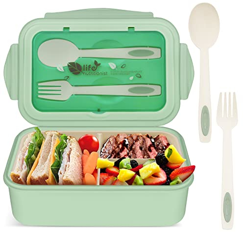 vitutech Lunch Box, Bento Box Boite Bento avec Fourchette Et 3 Compartiments1400ml Sécurité Anti-Fuite Écologique Hermétique Boîte à Repas pour Le Pique-Nique, l'école, Le Travail, Vert