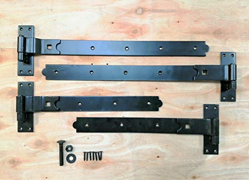 Infinity Decor Cranked or Straight Heavy Duty Hook and Band Iron Gate Hinges Pair in Epoxy Black (2 x 18 CRANKED Hinges)