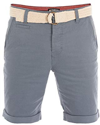 riverso Kurze Hosen Herren Sommer Chino Shorts mit Gürtel Regular Fit RIVHenry Bermuda Stretch, Größe:W 30, Farbe:Pigeon Blue (19300)