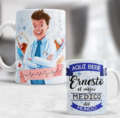 Necool Taza Personalizada con Nombre - Taza de Cerámica de 350 ML - Apto para Microondas - Estampado de Letras - Regalo Original para Médico - Aniversario, Día de San Valentín, Cumpleaños