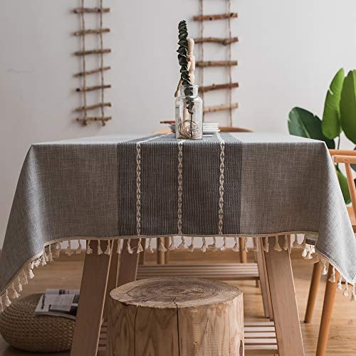 Plenmor Leinen Tischdecke Grau Baumwolle 180x140cm Tischdecke Leinen | Leinenoptik Tischdecke Abwaschbar Table Cloth Boho Tischdecken Baumwolle Rechteckig für Outdoor, Küche, Garten, Party