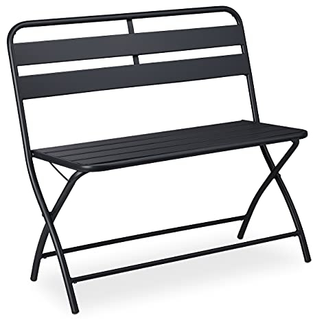 Relaxdays Gartenbank, klappbar, HBT: 83,5x90x49 cm, wetterfest, 2-Sitzer, Garten, Balkon, Faltbank, Stahl Sitzbank, grau