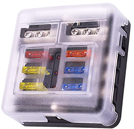 6WegeSicherungsblock, 12 V Flachsicherung, 6 Schaltkreise, ATCATO, wasserdichter Sicherungskastenhalter mit LEDAnzeige, wasserdichte Abdeckung für 12 V24 V Automobile, LKW, Boot, Wohnmobil, Van,