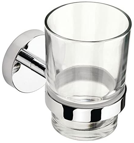 Croydex Bathrooms Nabis Elixir Wall Mounted Chrome & Glass Tumbler and Toothbrush Holder for Bathroom, Bedroom & Shower