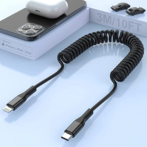 Spiralkabel USB C Auf Lightning Kabel, Spiralkabel USB-C iPhone Apple Carplay Kabel&Datensynchronisation Auto iPhone14/14 pro/13/12/11/Xs/XR/iPad