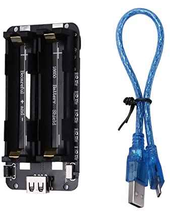 VooGenzek 18650 Battery Shield with USB Cable, Battery Expansion Shield 3V/1A 5V/2A, Micro USB Charger Type-B & Type-C Port, Compatible with Raspberry Pi, Arduino, Wemos
