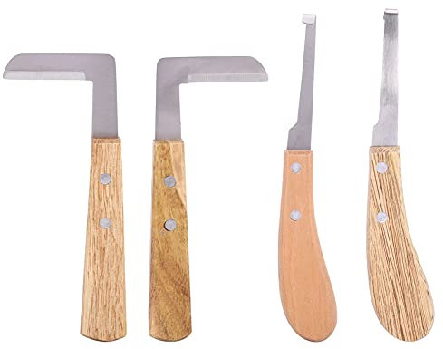 Cuchillo de Pezuña, Kit de Herramientas de Corte de Pezuñas de Acero 4 Piezas, Cuchillo de Corte de Hoja Recta para Mano Izquierda Y Derecha para Ganado, Caballo, Cabra, Herramientas para Herradores