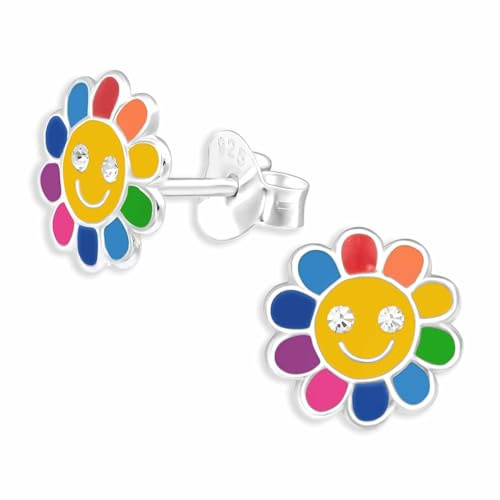 Monkimau Bunte Blumen Ohrstecker Ohrringe aus 925 Silber Schmuck Silberohrringe Medizinisch für Kinder Mädchen Damen Frauen