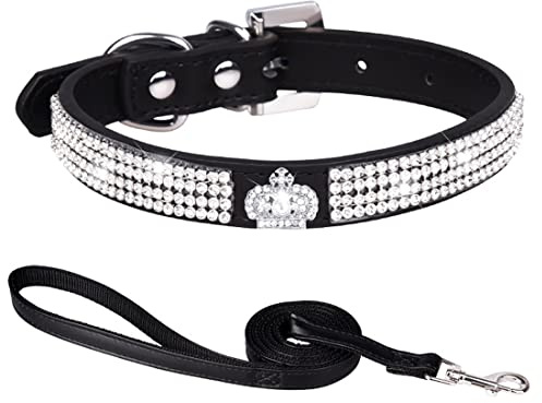 HALFSUMO Collar con pedrería para perro, collar de piel para perros, collares para perros brillantes con incrustaciones de diamantes de imitación para animales domésticos cachorros gatos combinado