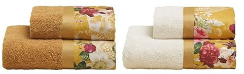 Lisola Set Asciugamani da Viso e Bidet, 2 Asciugamani 110x60 cm + 2 Asciugamani 60x40 cm, in Spugna di Cotone 430 gr/mq, con Balza in Raso. Modello: Amelie