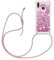 HomiTunky Handykette für Huawei P20 Lite Hülle mit Band,Silikon Durchsichtig Transparent Flüssig Glitzer mit Kette Kordel Bumper Treibsand Necklace TPU Schutzhülle Case,Rosa