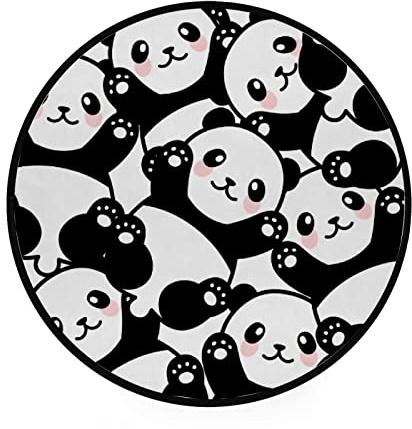Vantaso Runder Kinderzimmerteppich, niedlicher Pandas, 91 cm, rutschfest, für Kinderzimmer, Spielzimmer