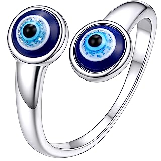 Supcare Damen Evil Eye Ringe Blau Teufelsauge Witzig Boho Modeschmuck aus 925 Sterling Silber Offener Ring Dämonenaugen für Geburtstag Muttertag Style-A Doppel Evil Eye-Design