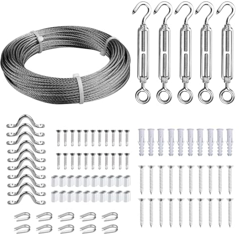 fshihine 3mm Garden Wire Kit, 30M Stainless Steel Cable with Turnbuckles & Tools, Garden Wire for Climbing Plants, Clotheslines, Fence, Plant Support, Trellis, Outdoor Lights & DIY Projects
