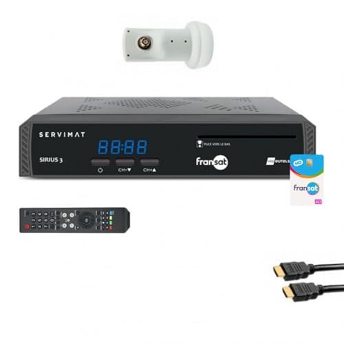 Servimat Pack Récepteur TV Satellite HD + Carte Fransat PC7 + Câble HDMI + LNB Single