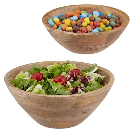 Relaxdays Saladier, Lot de 2, en Bois de manguier, diamètre de 23 et 29 cm, Bol pour Salade, Snacks, Fruits, Marron