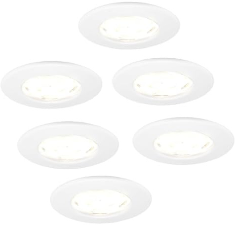 Ledvion 6er Set LED Einbaustrahler Weiss 5W Warmweiss wasserdicht IP65 | Einbaumass Ø84mm; Wasserfest fuer Bad Dusche und feuchte Innenbereiche; Integrierte LED Lichtquelle enthalten